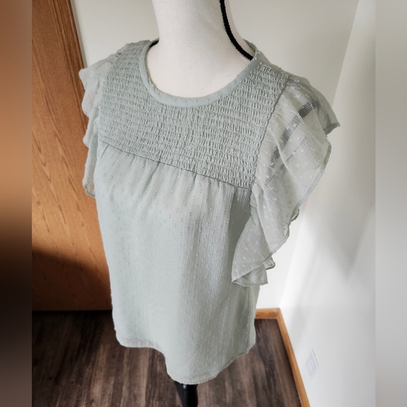 Loft Swiss Dot Ruffle Sleeved Shirt - Picture 2 of 4